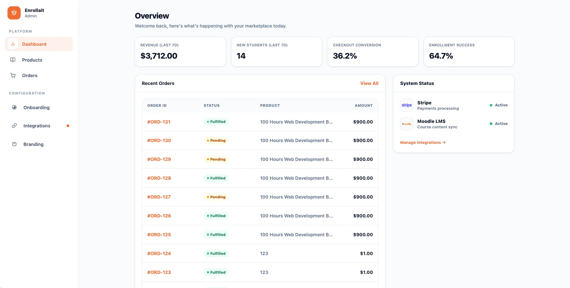 Dashboard Preview enrollait